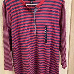 New Chaps Denim Red and Navy Striped Henley Top